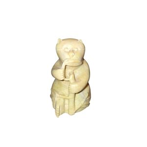 Handcrafted Tan Panda Eating Bamboo Figurine